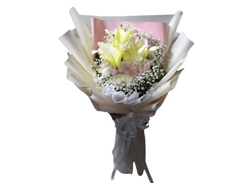Buket Bunga Segar dengan Lilies dan Mawar — Wedding