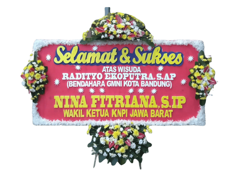 Papan Ucapan Selamat Wisuda Berwarna Ceria dengan Bunga Segar