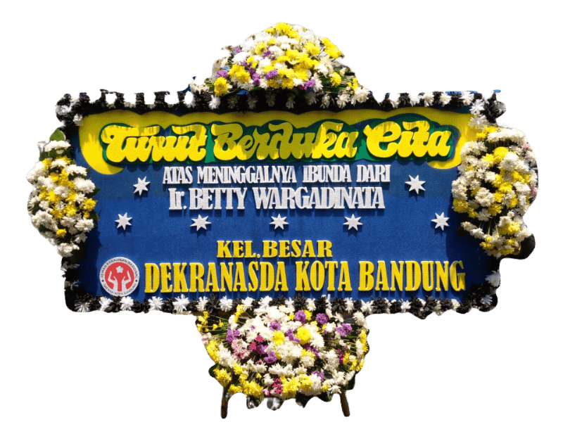 Bunga Papan Duka Cita Latar Biru Cerah - Ucapan Duka