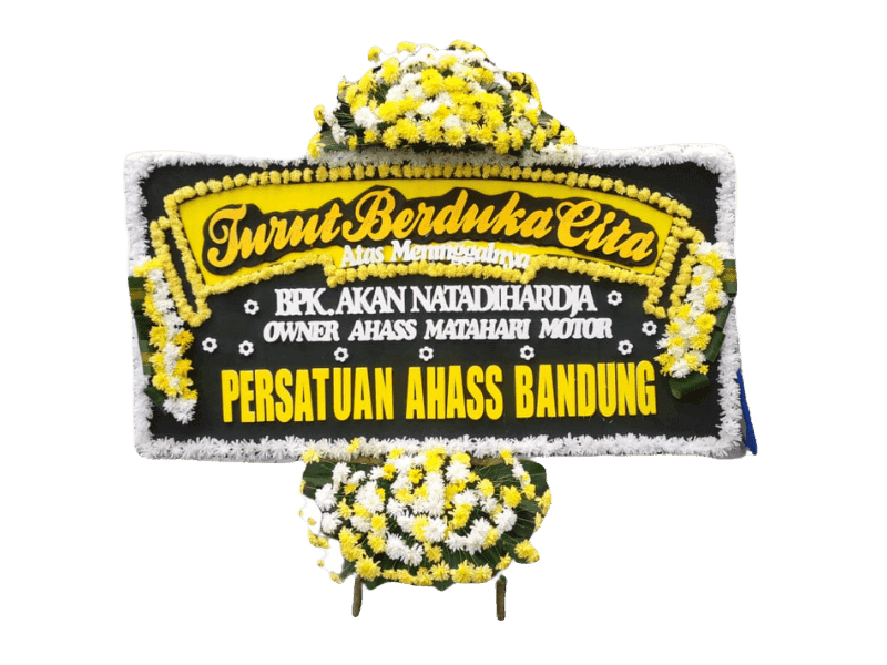 Papan Bunga Duka Cita Elegan dengan Karangan Mawar Putih dan Kuning - Ucapan Duka