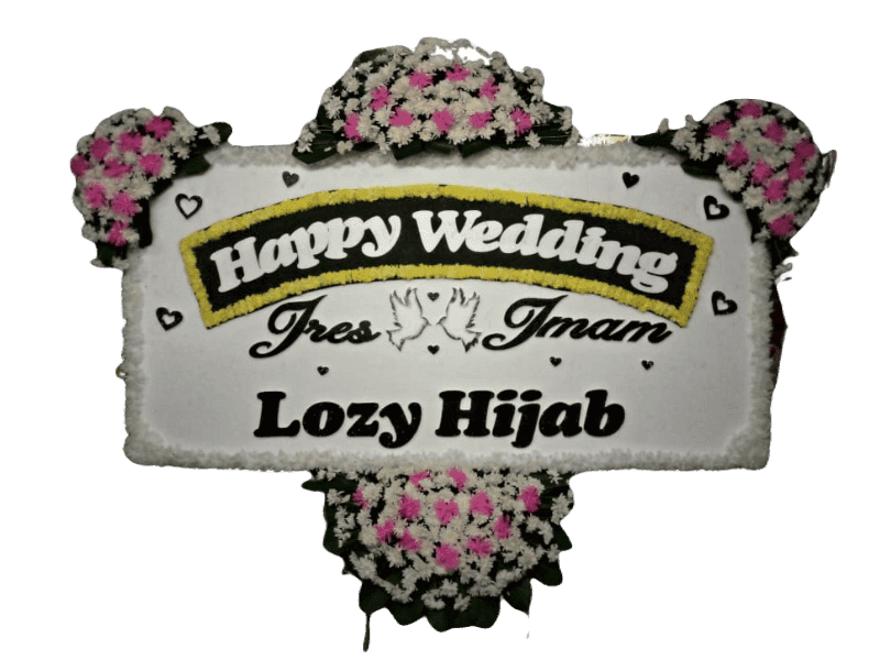 Karangan Bunga Pernikahan Ceria dengan Mawar Merah Muda - Wedding